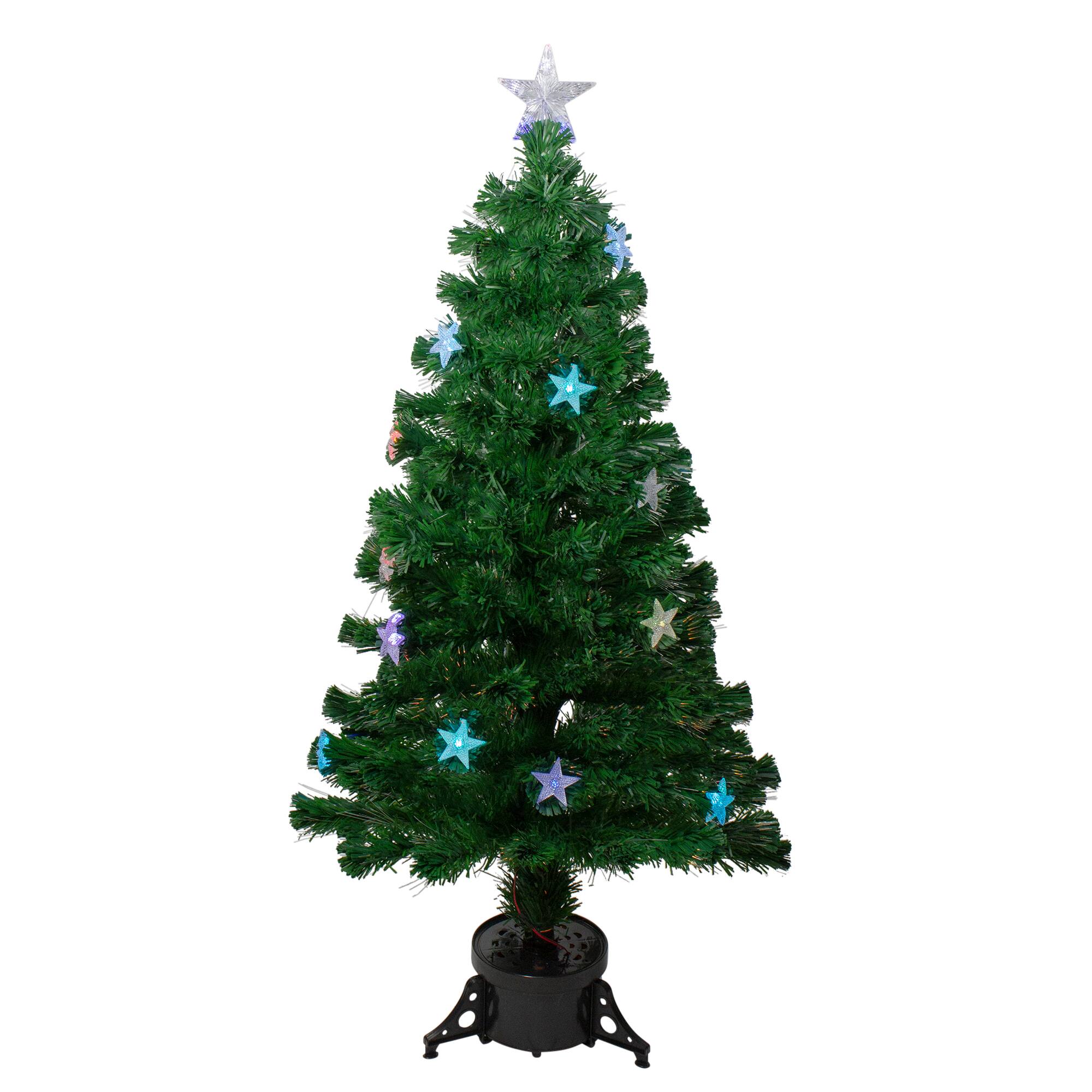 4ft. Pre-lit Fiber Optic Color Changing Artificial Potted Christmas Tree, Multicolor LED Star Lights